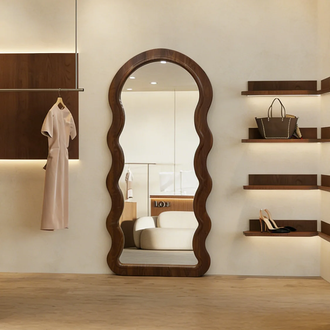 Irregular Shape Full Body Mirror, Ultra-white Beauty Floor Mirror, Suitable For Clothing Stores, Exhibition Halls, And Families