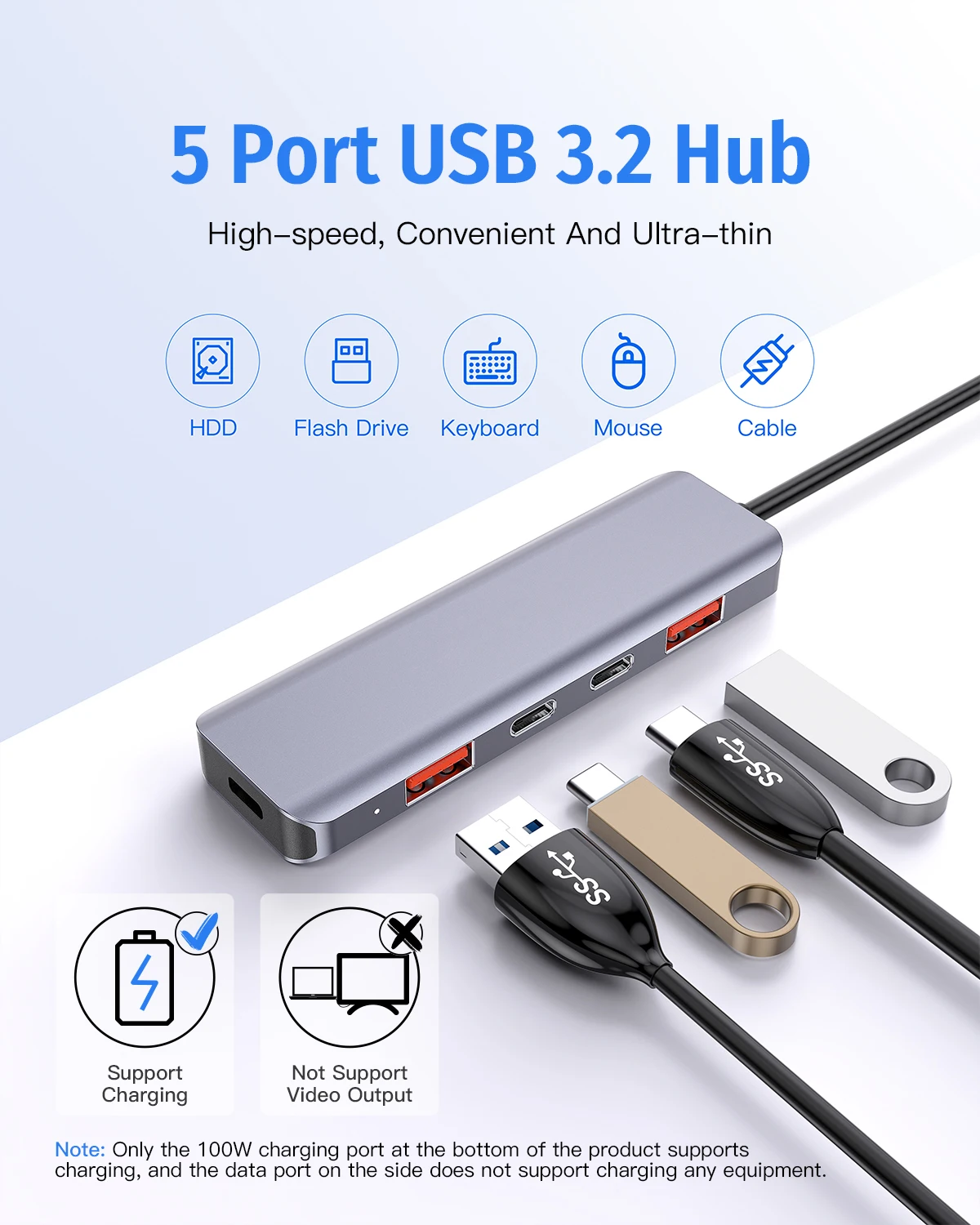 Getatek USB C Hub 10Gbps USB C Splitter 100W Power Charging USB 3.2 Hub for Laptop MacBook Air/Pro iPhone 15/15 Pro/15 Pro Max