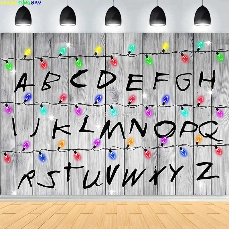 

American TV Stranger Photography Backdrops Prop Lights Alphabet Banner Baby Gift Party Decoration Photo Studio Background CB-04