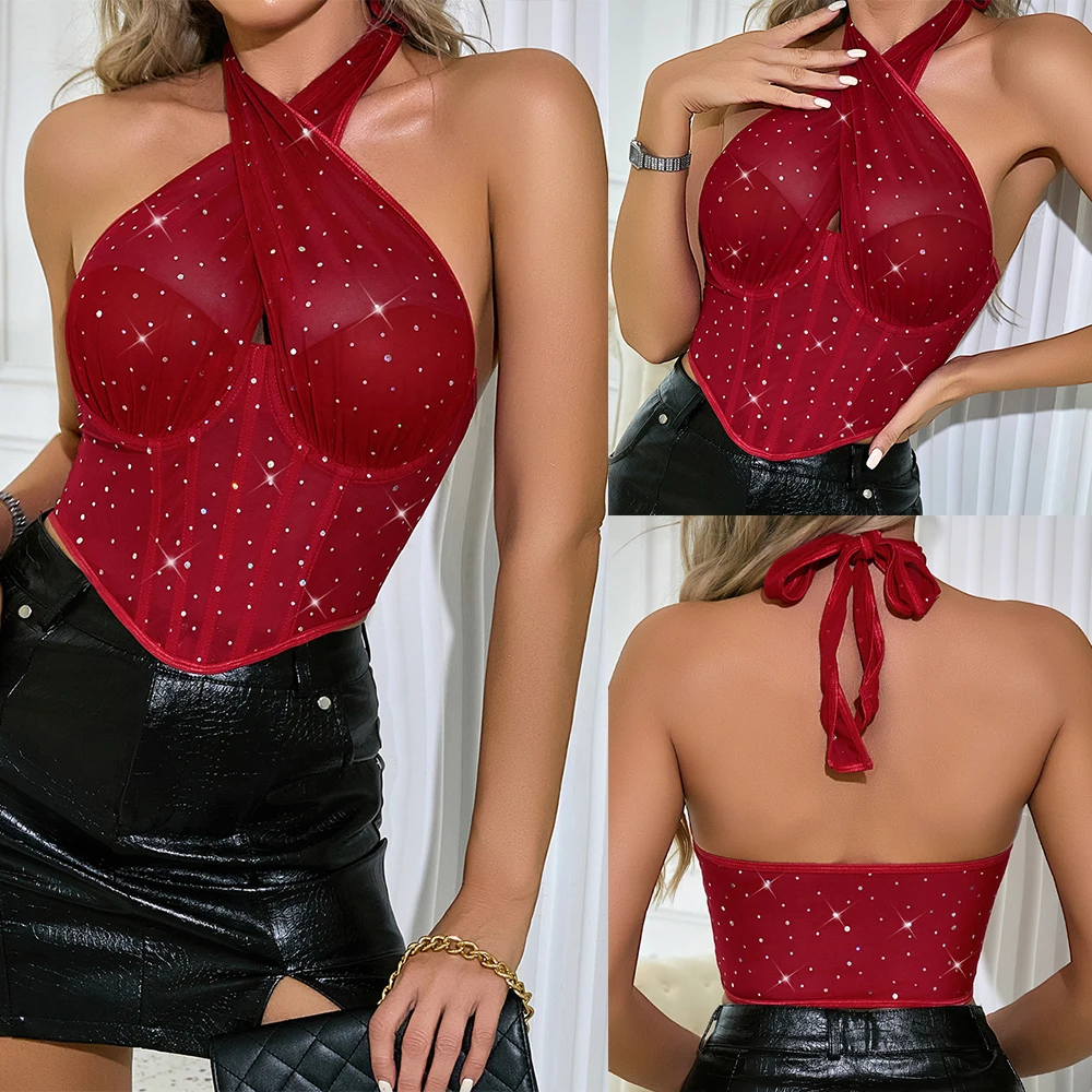 

Sexy Bustiers Floral Print Corset Tank Crop Tops Summer Backless Camisole Underwear Female Bustier Top Bow Tied Shapewear