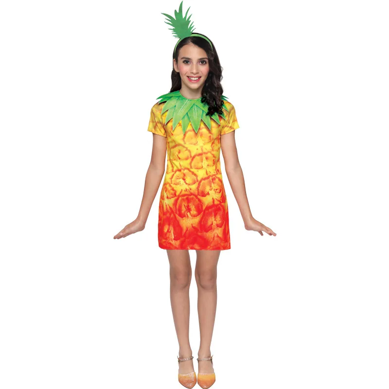 Robe courte cosplay ananas, fête des fruits, personnage parent-enfant, poupée de performance