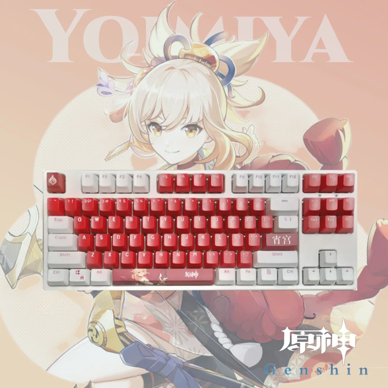 Genshin Impact Wired Mechanical Keyboard 87keys Game Anime Theme Backlight PBT Translucent Theme Gaming Keyboard for Pc Laptop