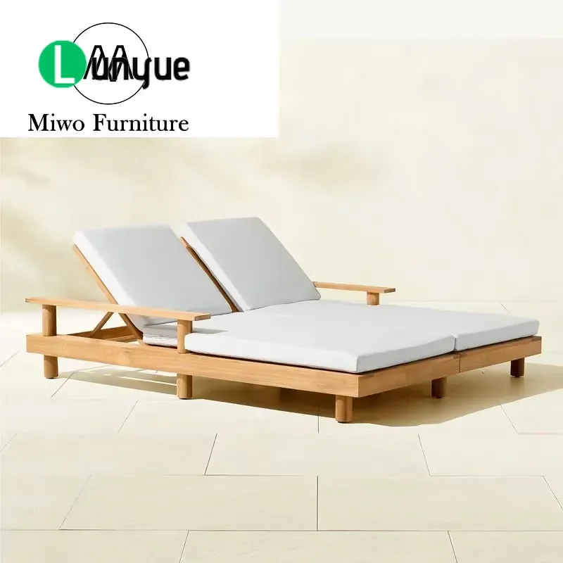 Modern Teak Garden Patio Sofa Bed Outdoor Lounger with Cushion for Beach Pool Ocean View Deluxe Furniture