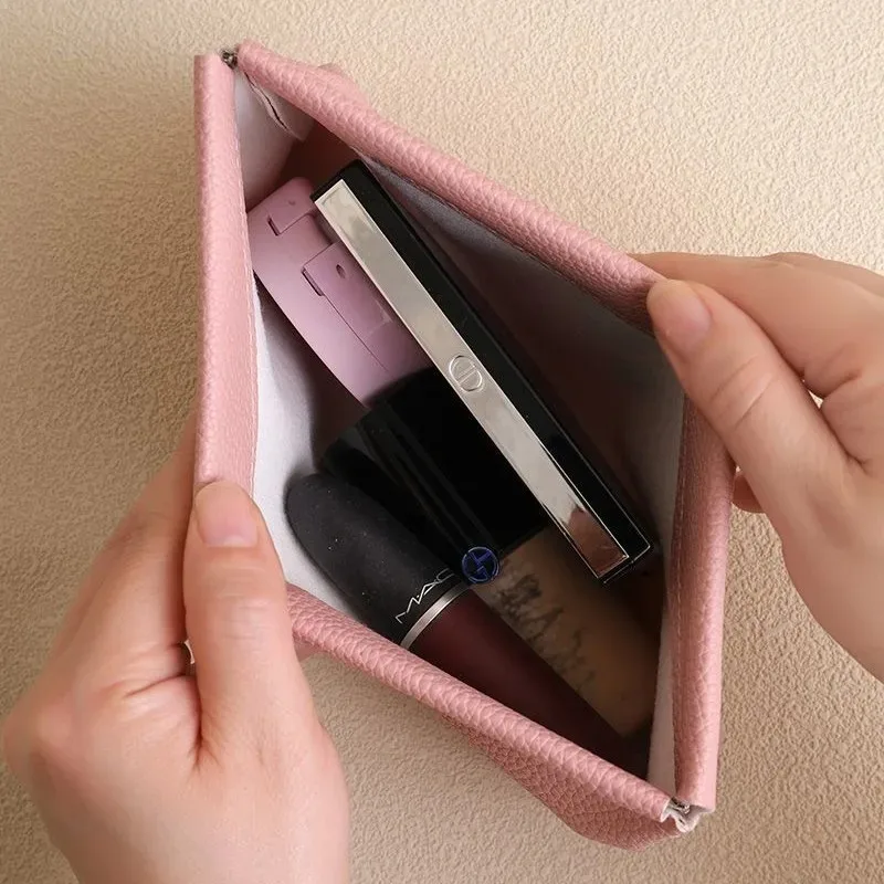 Self-closing Coin Purse Long Wallet Data Cable Earphone Storage Hand-held Bag Multi-purpose Eyeglass Pouch Simple Solid Color