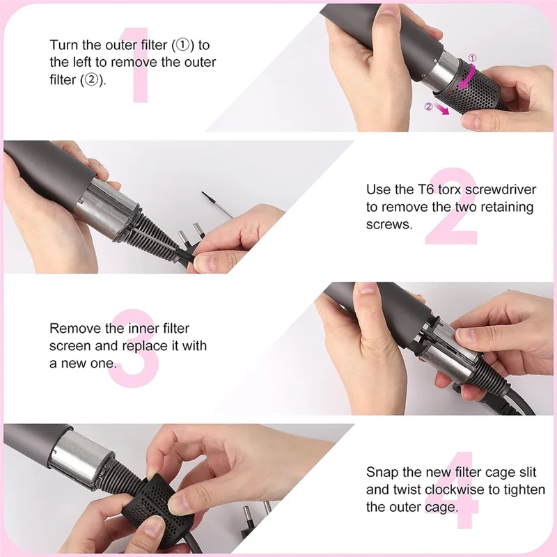 Substituição do filtro do secador de cabelo para Dyson Supersonic, peças de reparo do filtro exterior com escova limpa C, HD01, HD03, modelos HD08