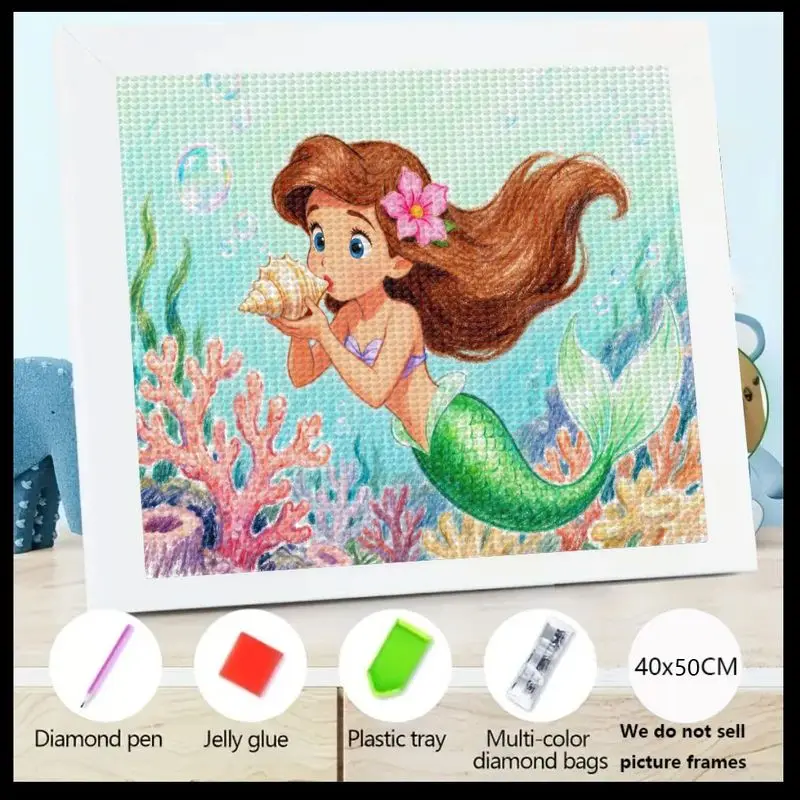 

1 шт. 5D DIY полный дрель комплект алмазной живописи, милый мультфильм Русалка принцесса подводный океан кристалл горный хрусталь драгоценный камень искусство, большой 40x