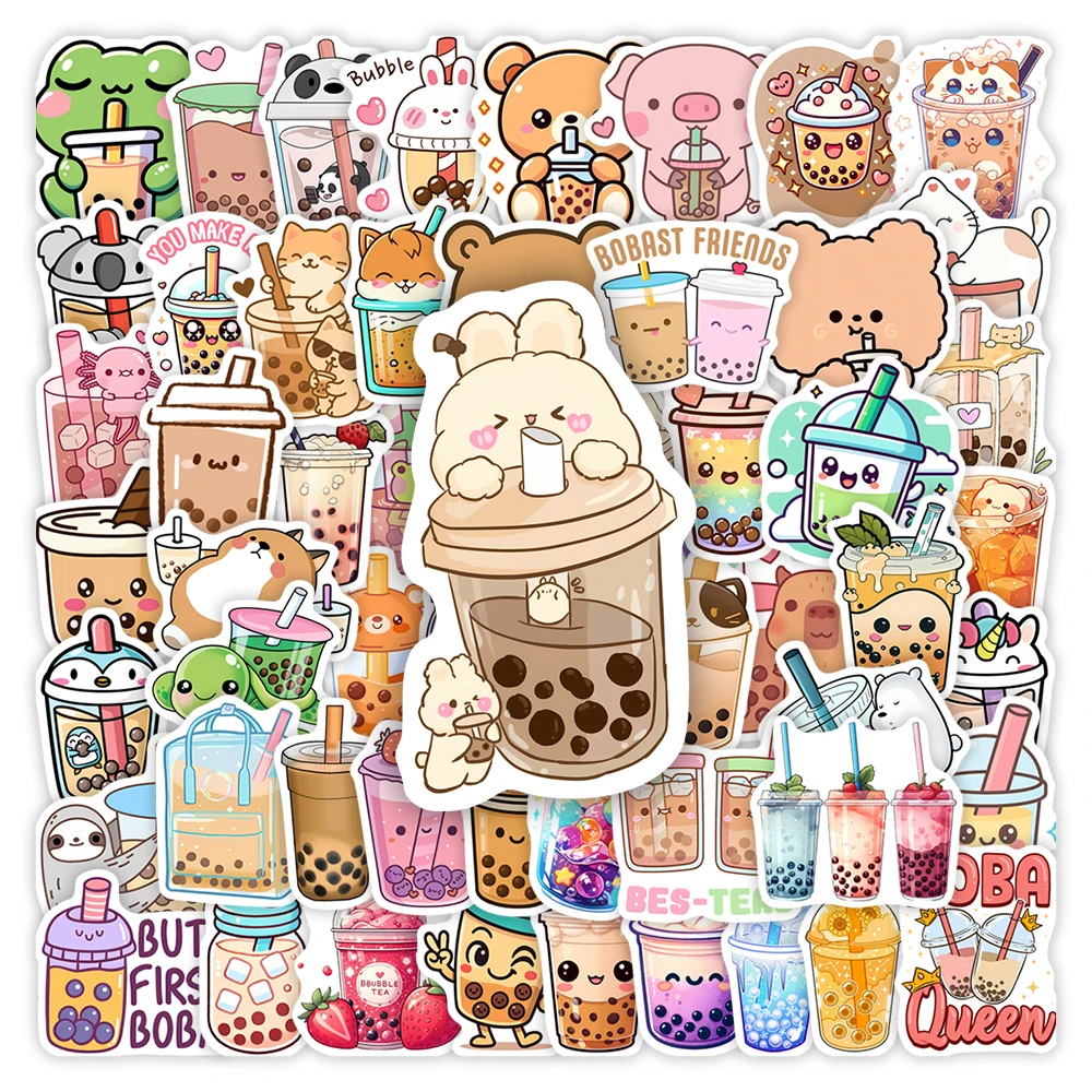 Bubble Tea Illustration Stickers Decorative Graffiti Decal Gift Toy for Scrapbook Junk Journals Laptop Luggage Bottle Waterproof