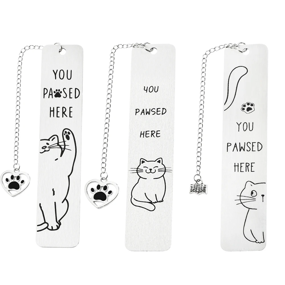 Pet Cat Bookmarks Stainless Steel Book Mark，Book Lovers Stationery for Cat Lover Perfect Gifts Office Supplies for Men Women