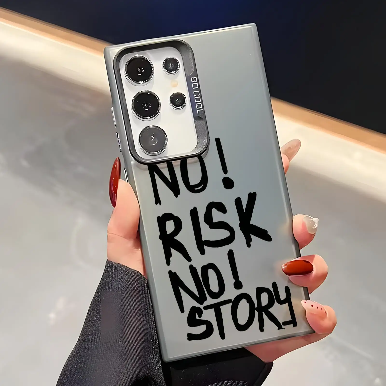 Fashion No RISK NO STORY Phone Case Silver IMD Phone Case For Samsung S26 S25 S24 S23 S22 S21 S20 Ultra Note20 Shockproof Cover