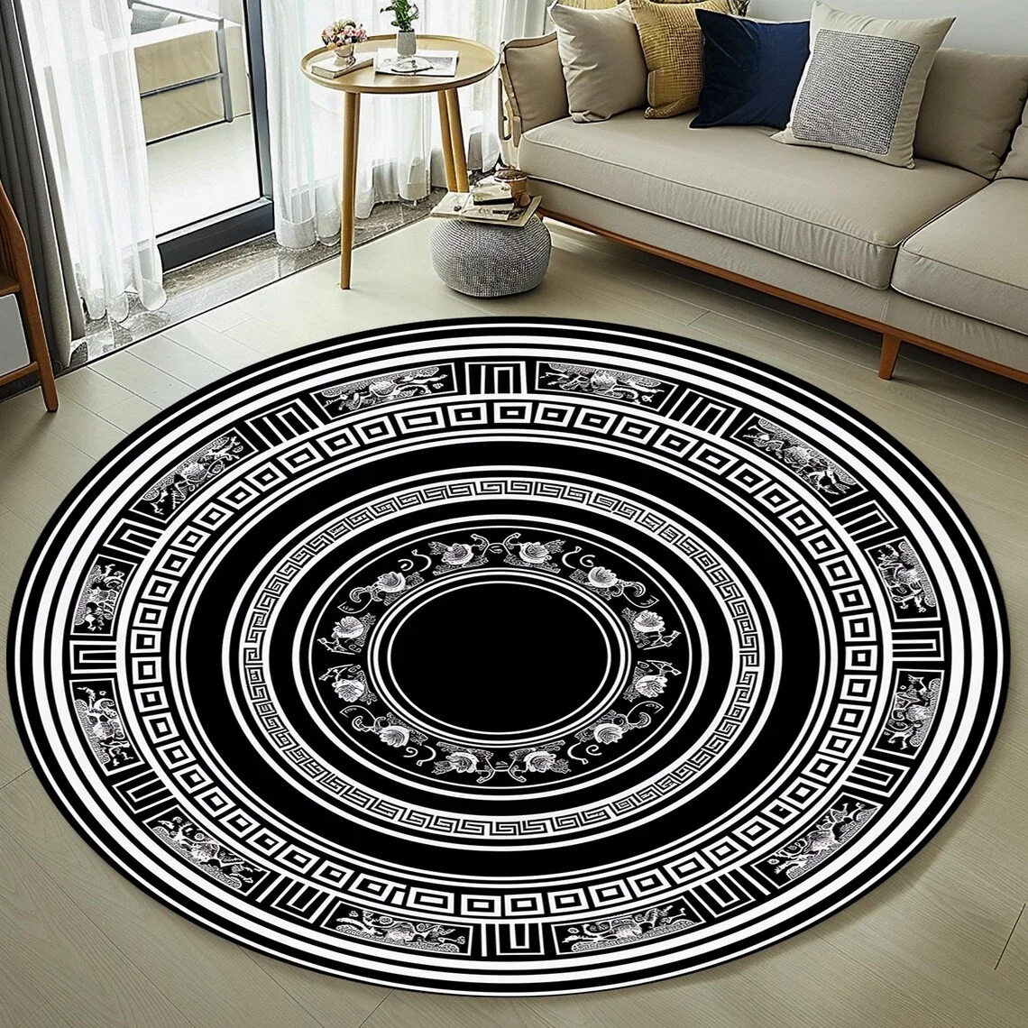 ~O~Retro Round Rug with Ancient Books & Butterfly Motif – Floral Non-Slip Mat for Bedroom, Living Room & Seating Areas