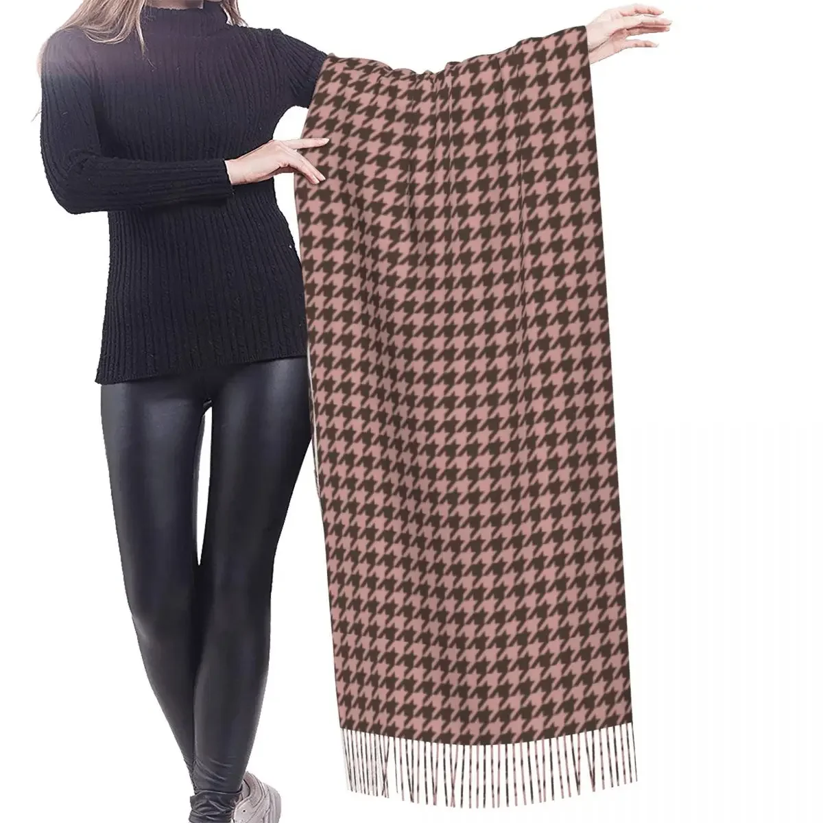 Personalized Print Fashion Rose Gold Houndstooth Plaid Pattern Scarf Women Men Winter Fall Warm Scarves Morden Shawls Wraps