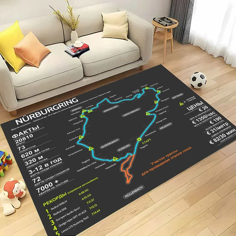 3D HD Nurburgring F1 International Track Rug,Carpet for Living Room Bedroom Sofa Doormat Decor,Kid Game Non-slip Floor Mat Gift