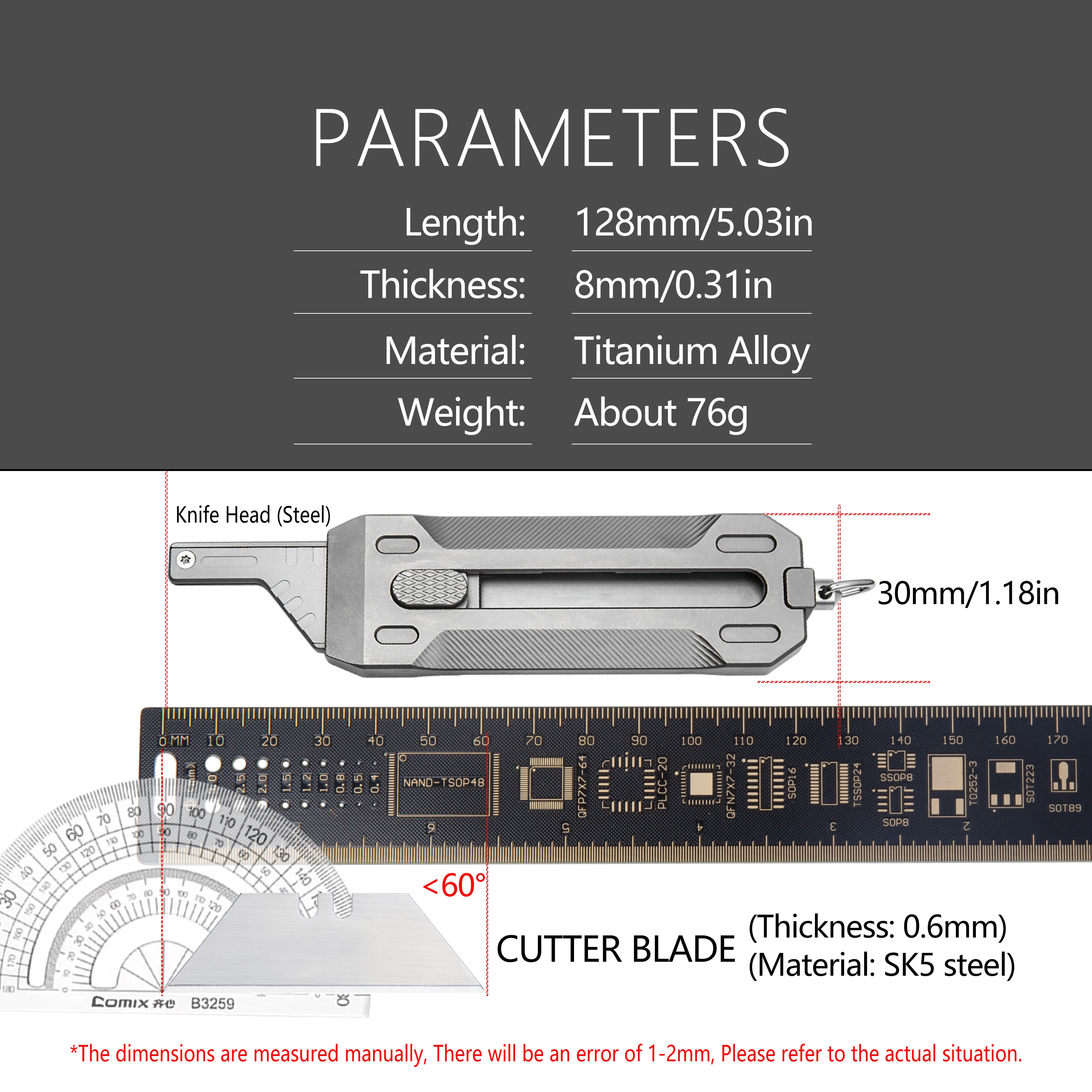 Imagem -06 - Titanium Alloy Push And Pull Art Knife Trapezoid Blade Substituição Edc Outdoor Survival Tool Cortador Portátil Auto-seguro