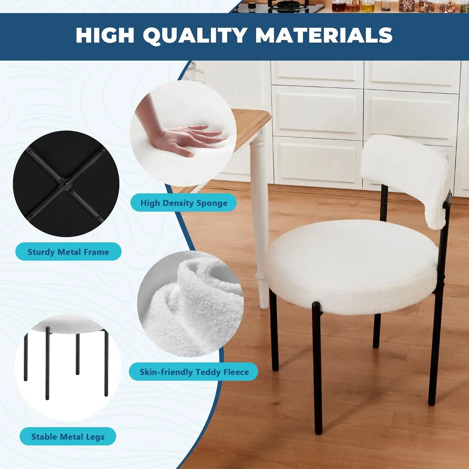 Juego de 6 sillas de comedor - Sillas de comedor de cocina Sillas de comedor modernas de mediados de siglo con metalogrosolsterados,