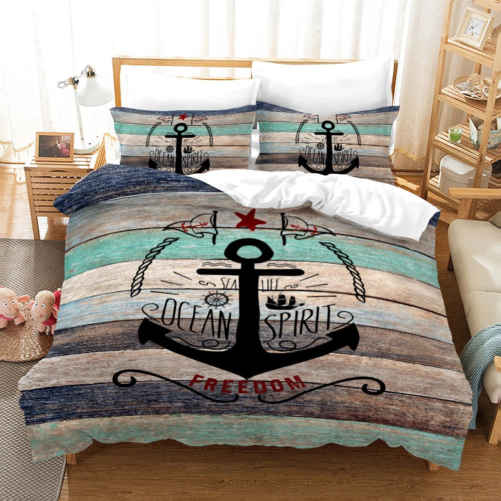 

Marine Anchor Pattern Duvet Cover Set Fashion Bedding Set Ultra Soft Quilt Cover and Pillowcases for Kids Teens Boys Bedroom