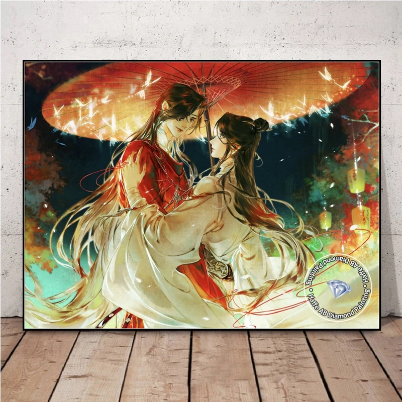Heaven Official\'s Blessing AB Diamond Painting Kits Anime Tian Guan Ci Fu Mosaic Art Crimson Rain Sought Flower Scenery Decor
