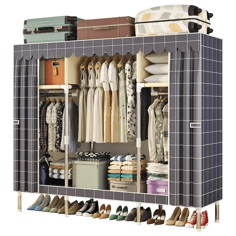 

%a 1pc Large Capacity Clothes Storage Wardrobe with Dustproof Cover - Easy-to-Assemble, Sturdy Frame Organizer for Bedroom, Dor