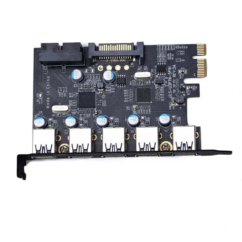 PCIE To USB 3.0 Card 5 Ports with Front 19/20 Pin Port Expansion Card Adapter 5gbps Chip D720201 SATA 15Pin Power Supply