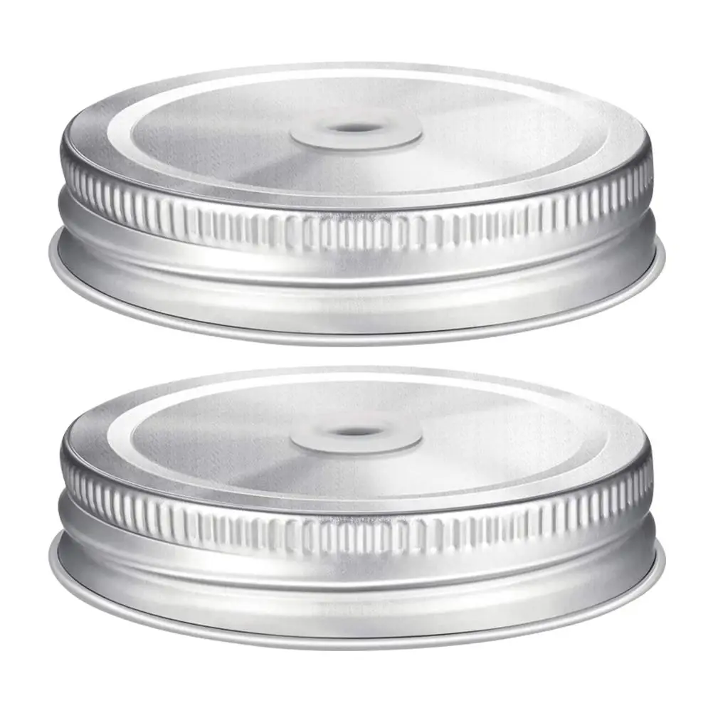 

2 Pcs Stainless Steel Perforated Cover Water Bottle Kids Lids with Hole Straw Cap Sealing Leak Proof Canning Child Mason