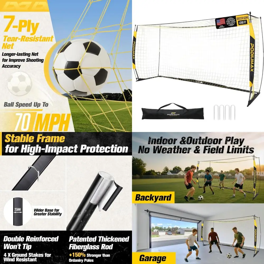 

Portable 12x6ft Soccer Goal Set with Collapsible Metal Base, Suitable for Backyard Training, Easy Setup, Outdoor or Indoor Use,