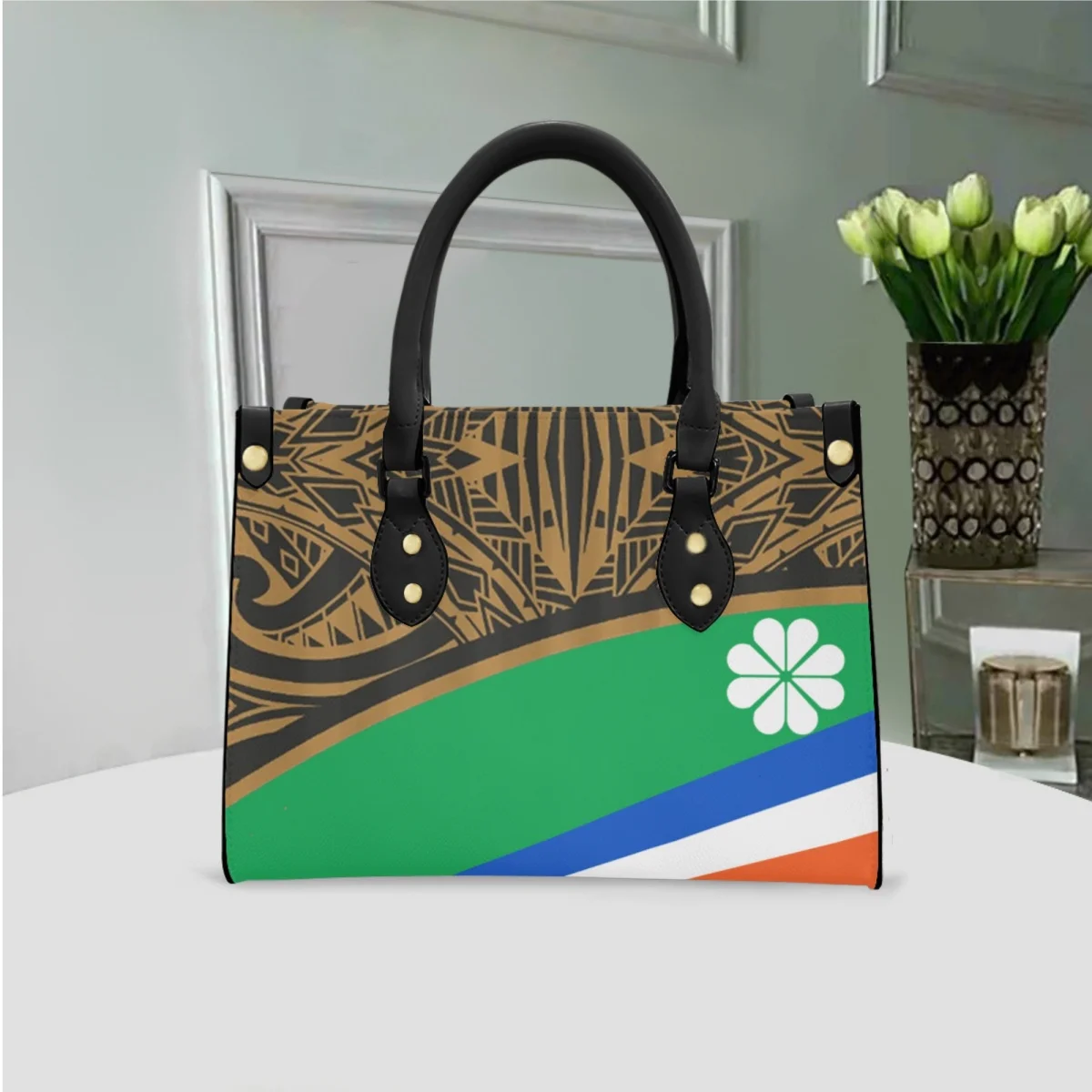 

FORUDESIGNS Tribal Tattoo Pattern Wrist Bag Polynesian Style Tote Bags Women Evening Matching Contrast Color Design Handbags