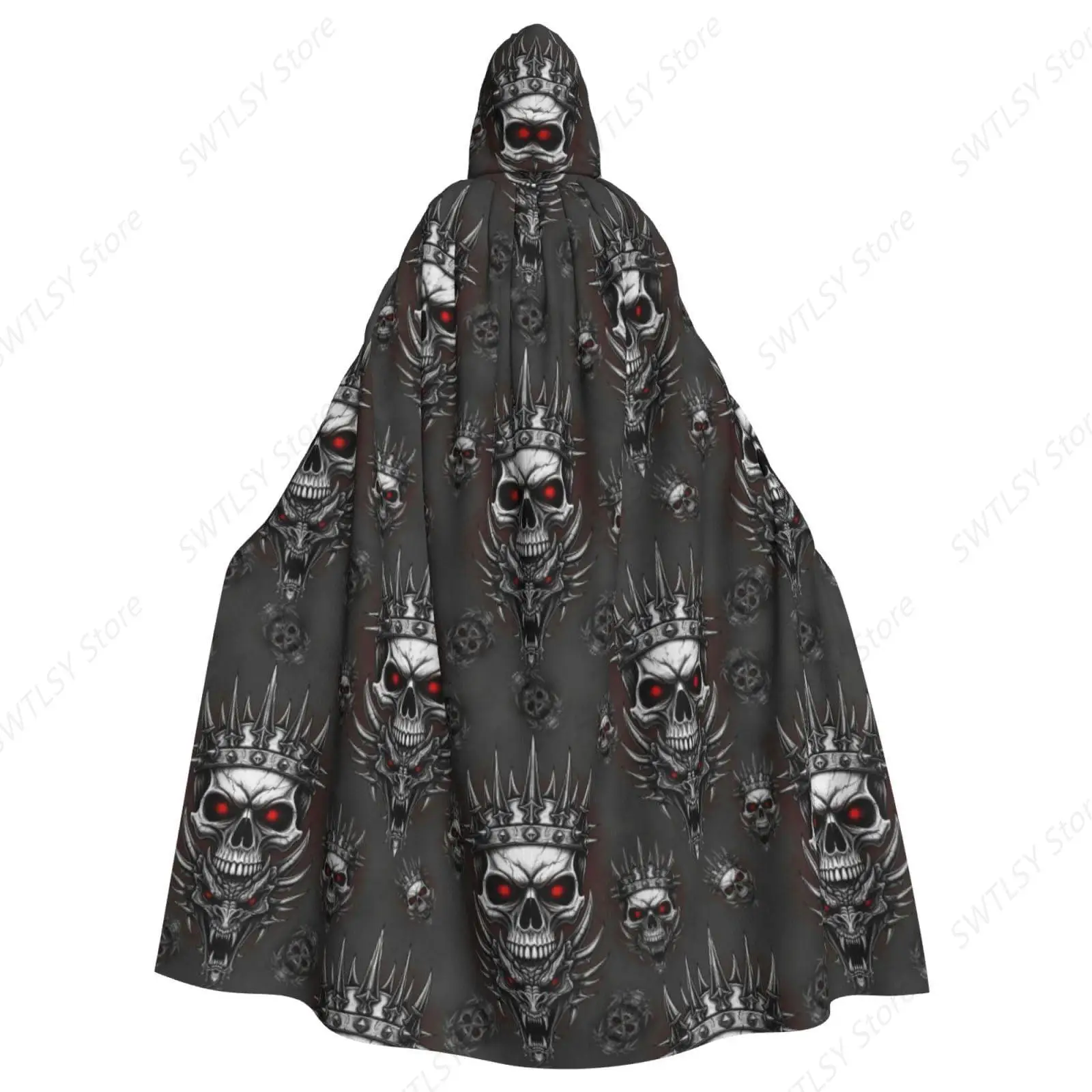 Hooded Witch Costume Cloak Witches Cape Outfits Dress Up Compatible with King Cool Skull Dragon Tattoo Art for Halloween Cosplay