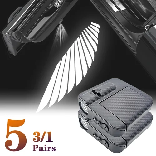Imagen 2 del producto 1/3/5 pares de alas de Ángel luz LED inalámbrica para puerta de coche proyector de bienvenida lámpara de sombra logotipo HD luz de cortesía para coches accesorios para automóviles