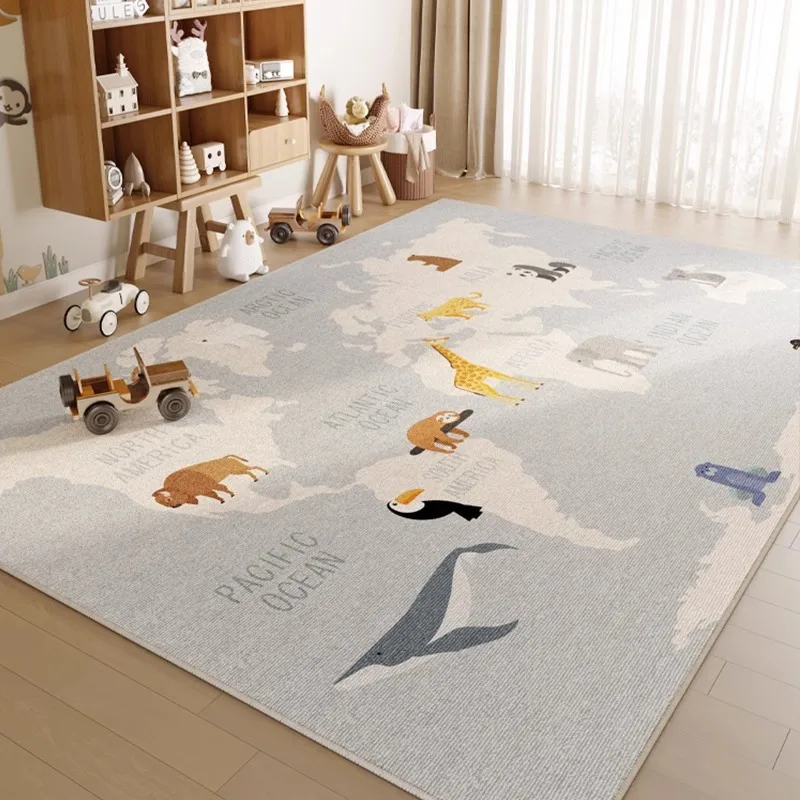 VIKAMA World Map Animal Educational Rug Soft Flannel Non Slip Washable Kids Carpet for Playroom Nursery Bedroom Decor