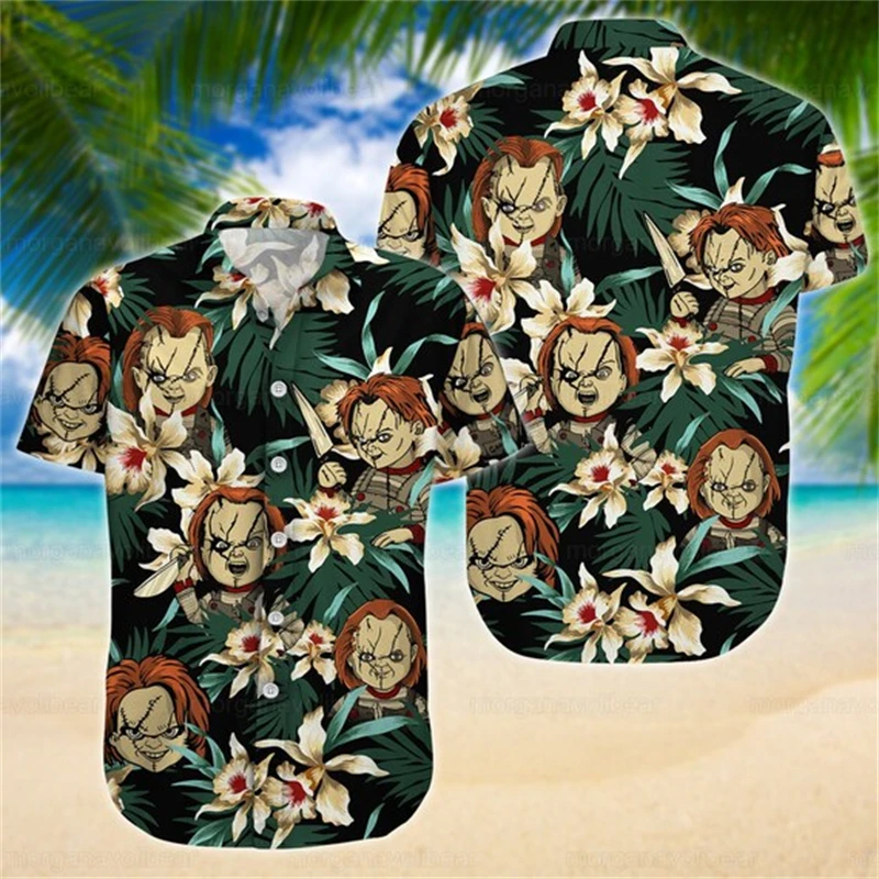 Camisas con estampado 3D de la película de terror Bride Of Chucky para hombres Y mujeres, ropa de manga corta con solapa, camisa hawaiana, Top Masculino