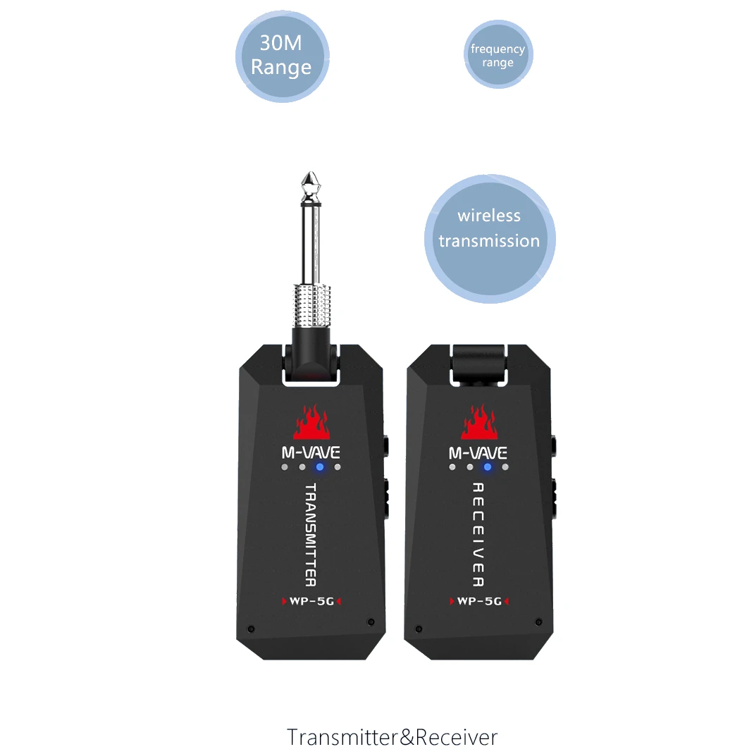 M-VAVE WP-3 5.8G Wireless Guitar System Rechargeable Audio Transmitter Receiver ISM Band for Electric Bass Guitars 4 LED Channel