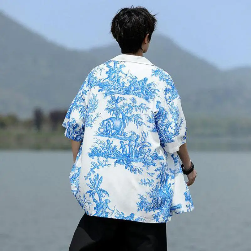Stylish Tie-Dye Linen Shirt for Men Lightweight Summer Casual Short Sleeve Top, Breathable Beachwear for 2025 Fashion XXXXXXXXL
