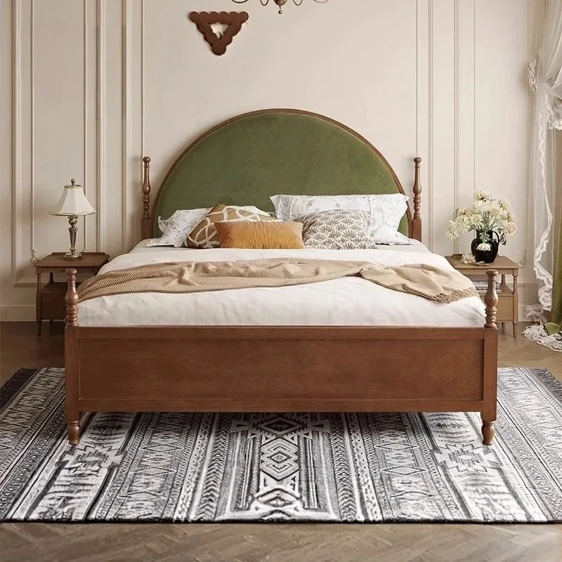 

French medieval ash wood small apartment all solid wood fabric bed