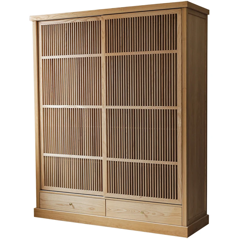 

Solid wood wardrobe ash wood Japanese simple bedroom clothes storage cabinet removable sliding door wardrobe Nordic furniture