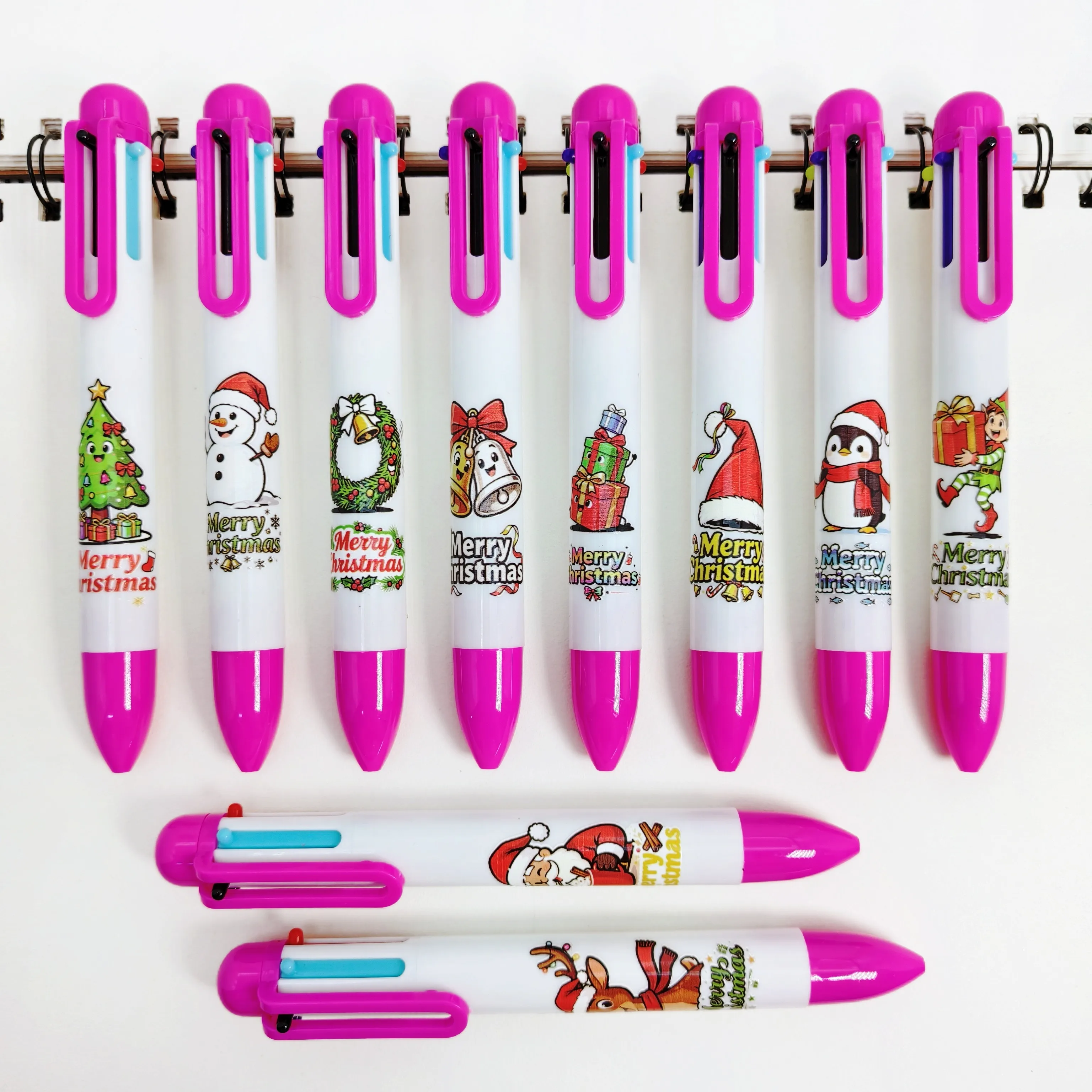 

10pcs/15pcs Christmas Multi color Ballpoint Pen Merry Christmas Six in One Ballpoint Pen Christmas Party Gift Pen