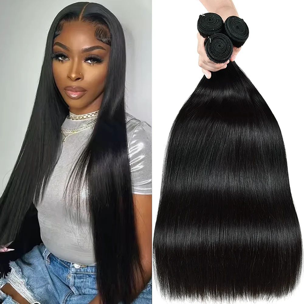 

Double Weft Natural Color Straight Human Hair Bundles 10-40 Inches Brazilian 1/3/4 PCSBundle Remy Human Hair Extensions 12A