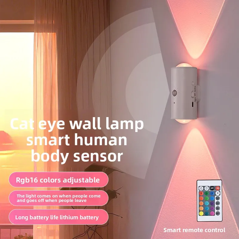 New Smart Motion Sensor Hill-Shaped Spotlight, Magnetic Rechargeable & Self-Adhesive Cabinet  with Dual Cat-Eye Night Light