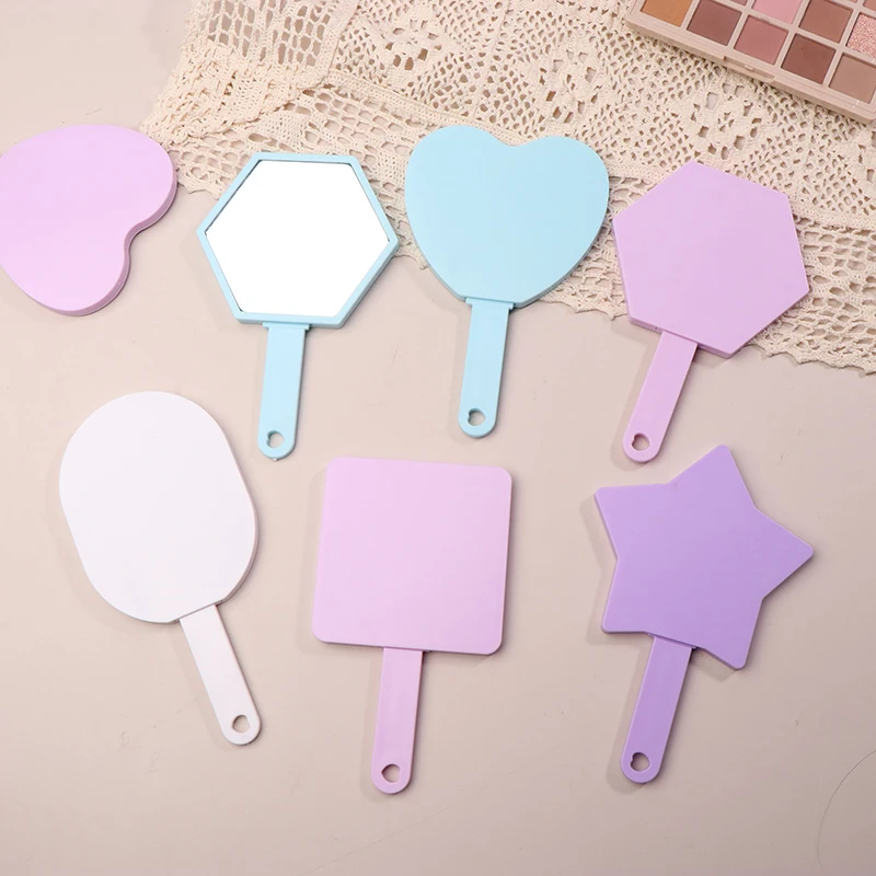 Macaron Color Makeup Mirror On Handle Mini Vanity Mirrors Hair Comb Integrated High Definition Portable Women Girl Cosmetic Tool