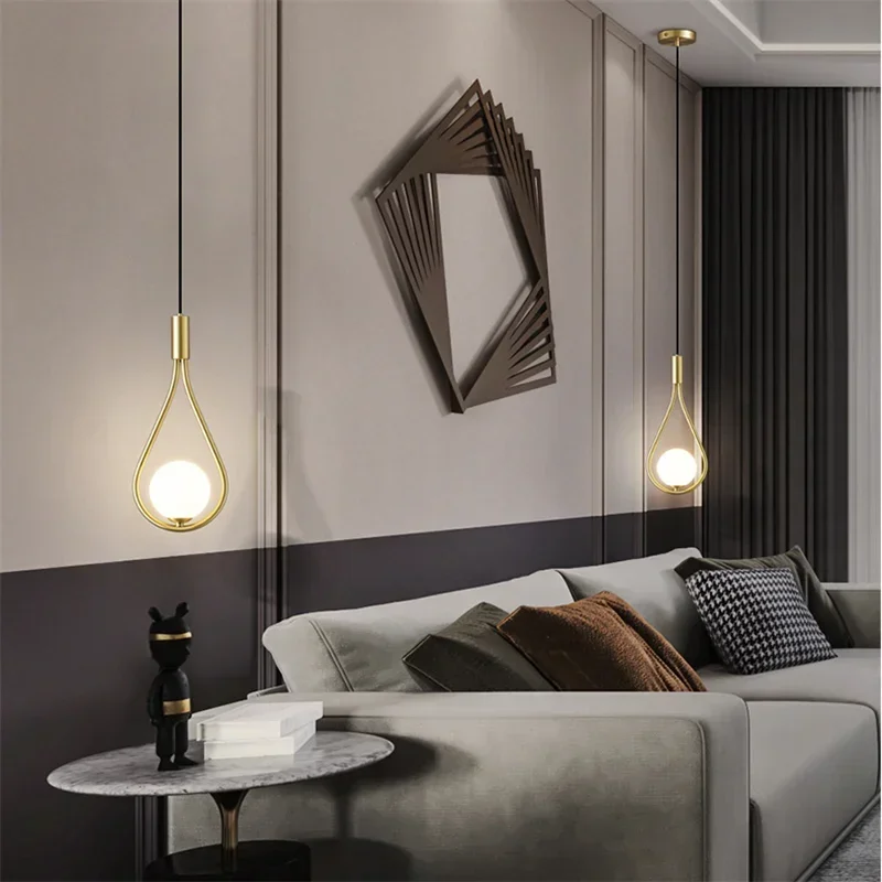 

Modern Glass Pendant Light luxury Nordic chandelier minimalist bar background Led Hanging Light Bedroom Minimalism Creative