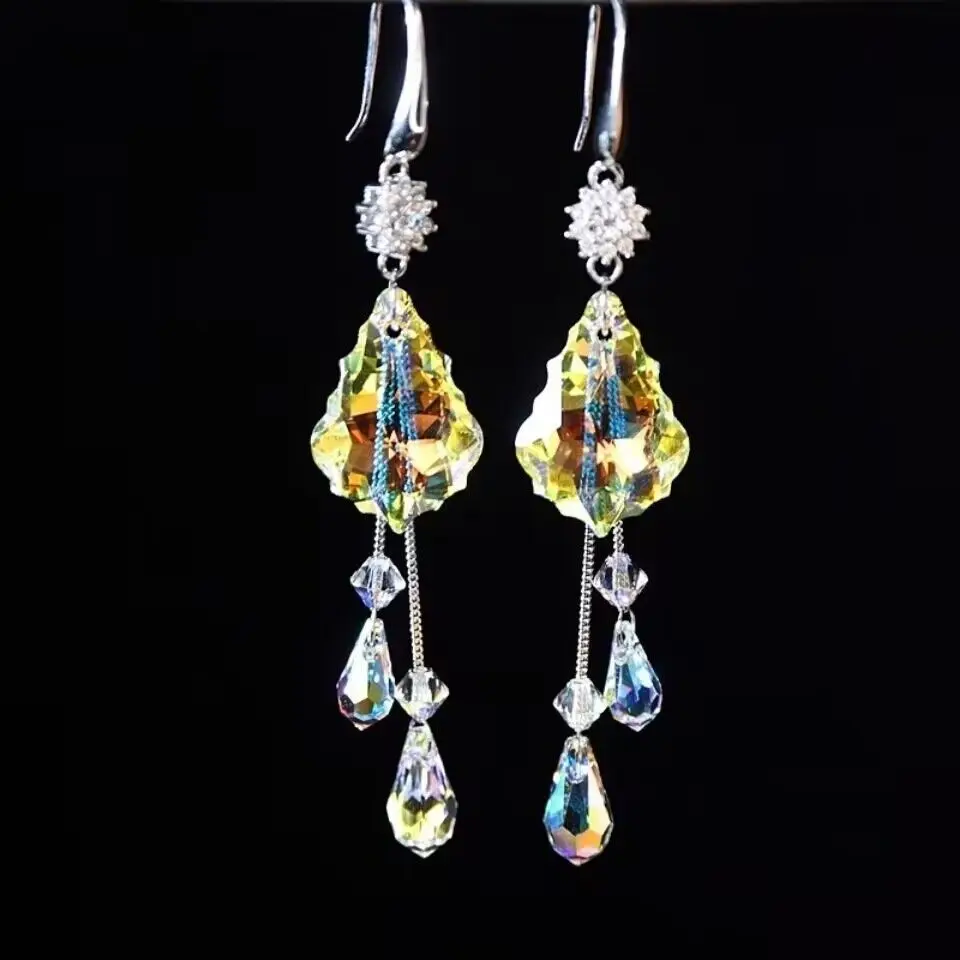 Crystal earrings online celebrity long drop tassel earrings
