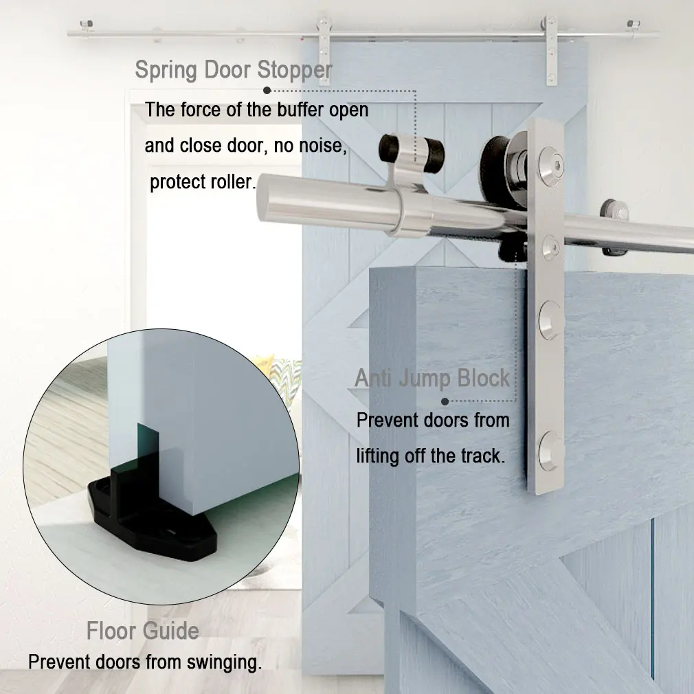 Imagem -03 - Ccjh- Deslizante Barn Door Hardware Kit Faixa de Armário Única Madeira Heavy Duty Fácil de Instalar Pés 6ft Aço Inoxidável