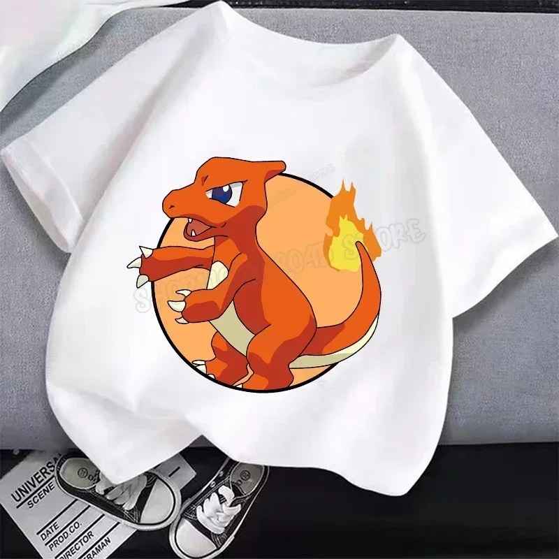 

Pikachu Pokemon TShirt Boys Girls Family Matching Summer Clothes Charmander Gengar Cartoon Anime Classic Printed Short Tops Gift