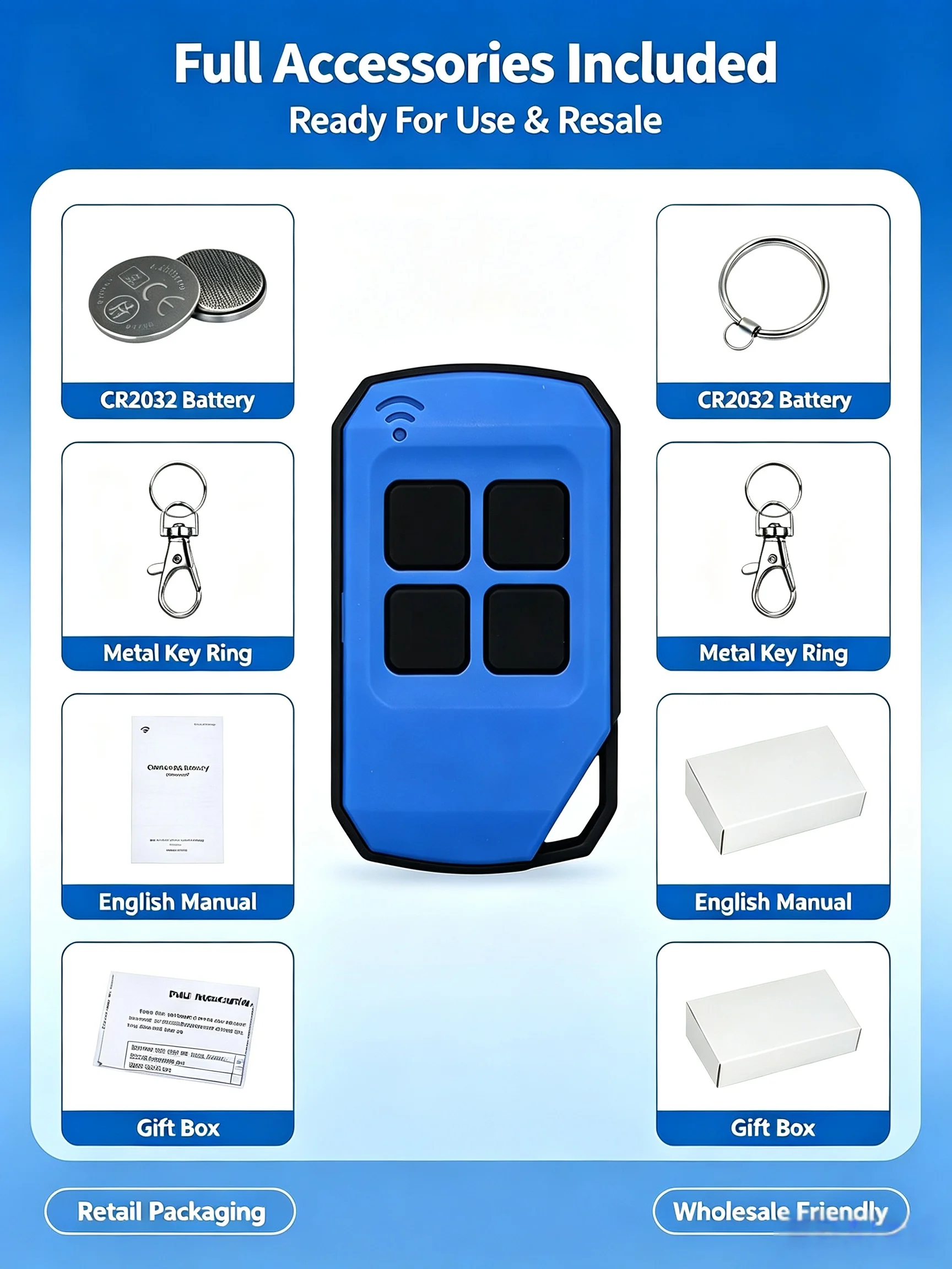 4 Buttons Universal Garage Door Remote Duplicator 433.92MHz Fixed Rolling Code Clone Key Fob Anti-slip Matte Shell Gate Opener R