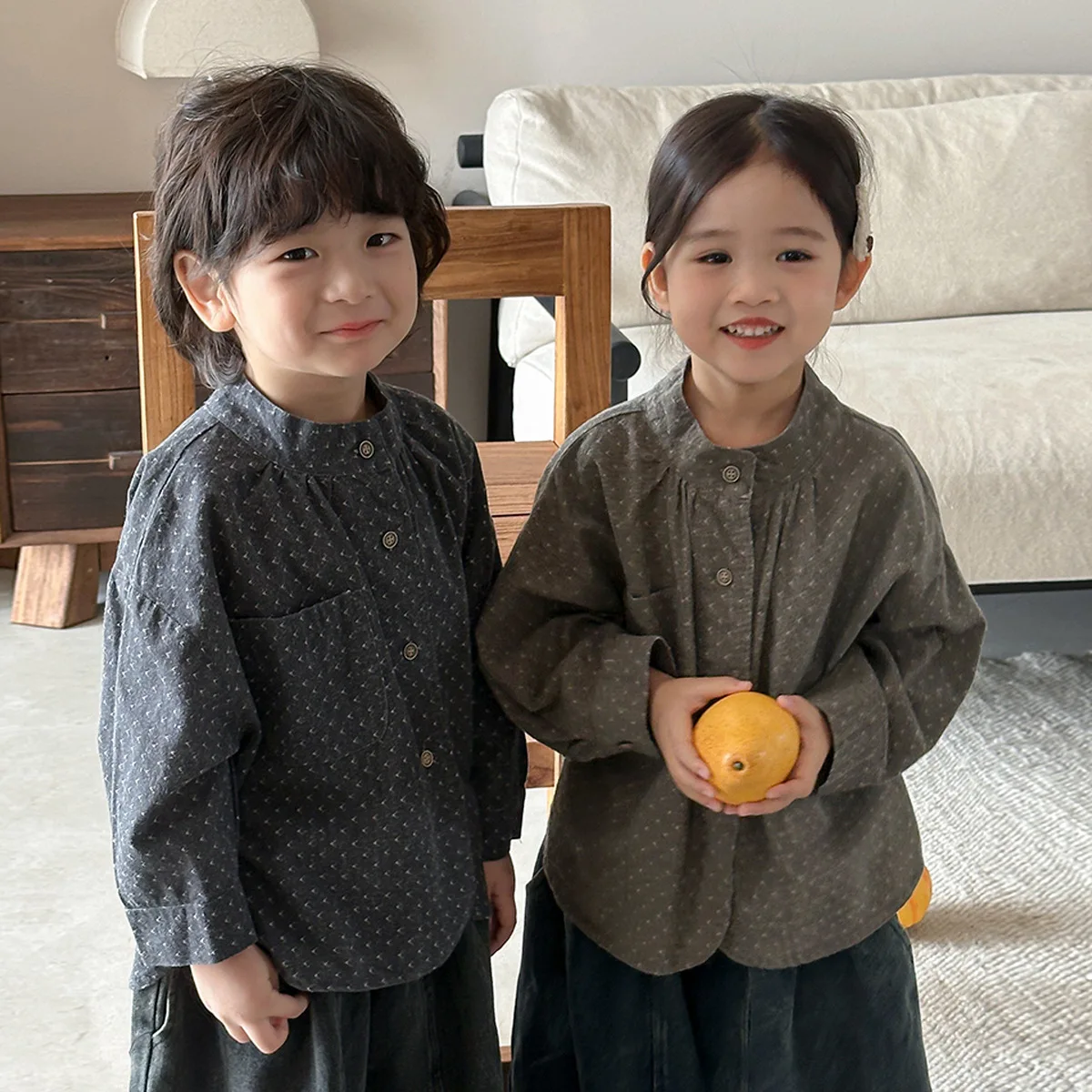 

2025 Autumn New Kids Long Sleeve Shirt Boys' Girls' Vintage Floral Cotton Blouse Retro Style Cute Uniform Casual Tops