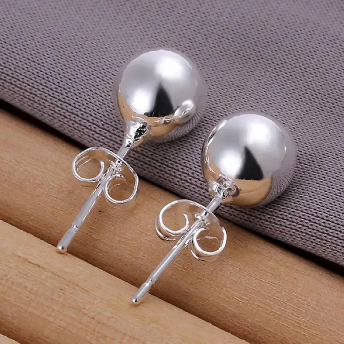 925Silver color cute hot women lady nice wedding fashion 8mm beads earrings Simple stud silver ,E073