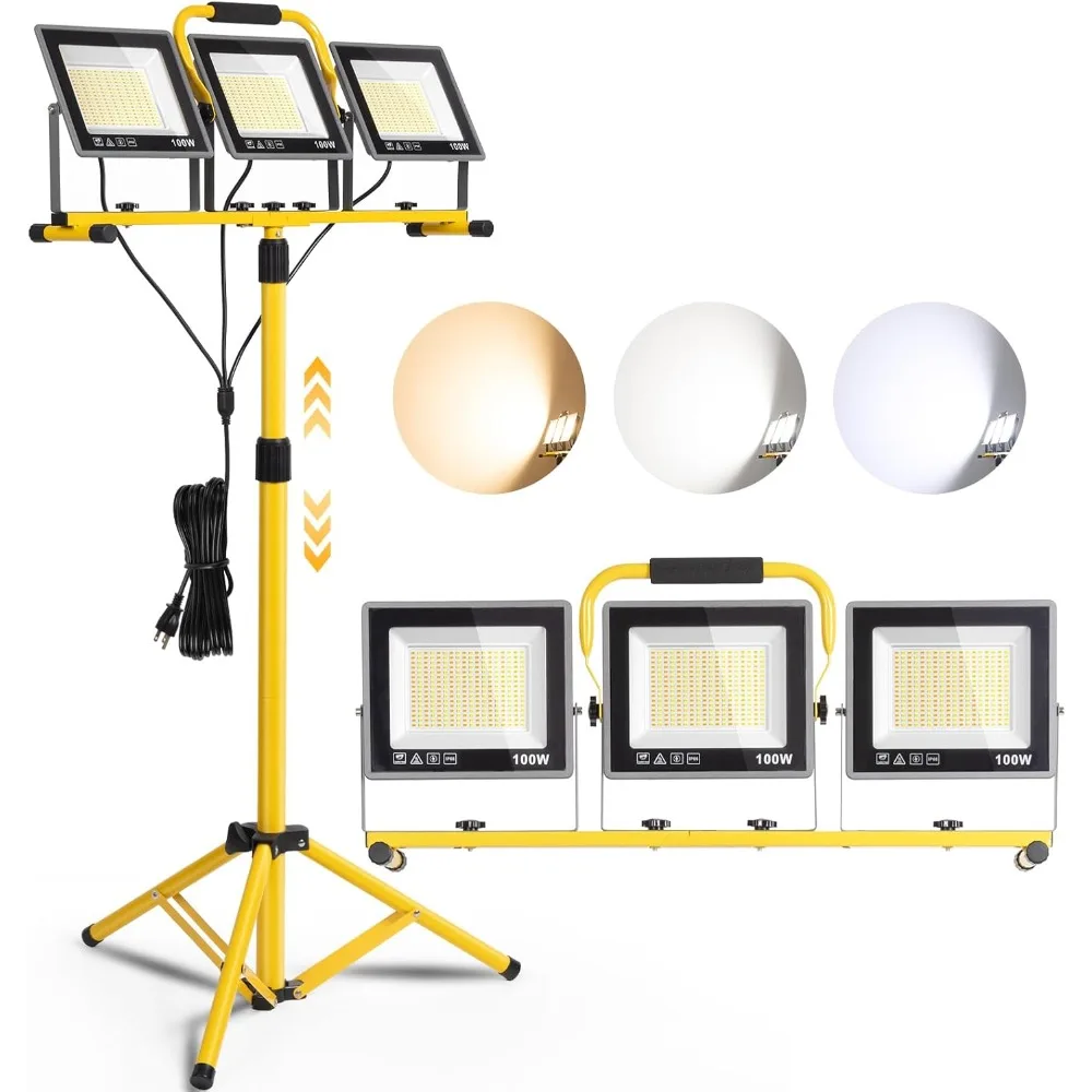 

31000 Lumen LED Work Lights with Stand, Portable 3 Head Work Lights with Individual Switch (3000K/5000K/6500K Select) & 16.5FT