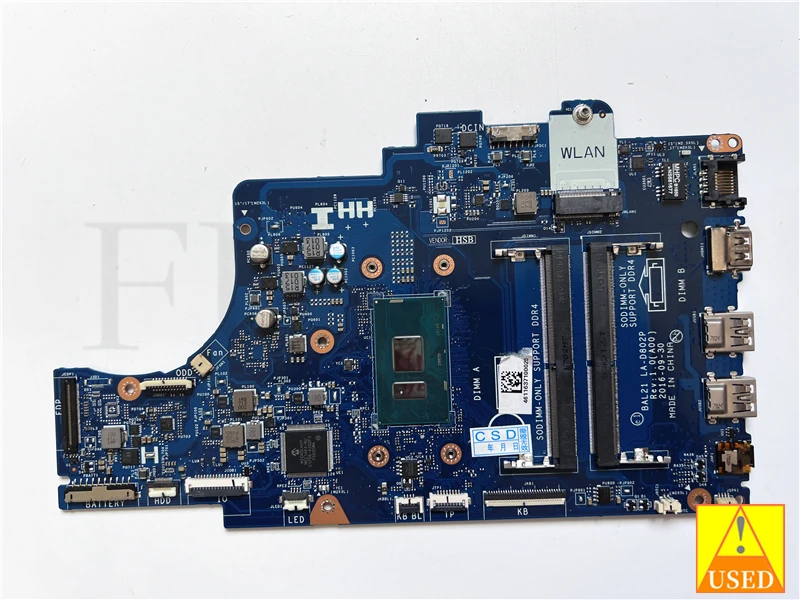 Laptop Motherboard used CN-0DG5G3 FOR Dell 5567 5767 WITH I5-7200U LA-D802P 100% working  Test passed