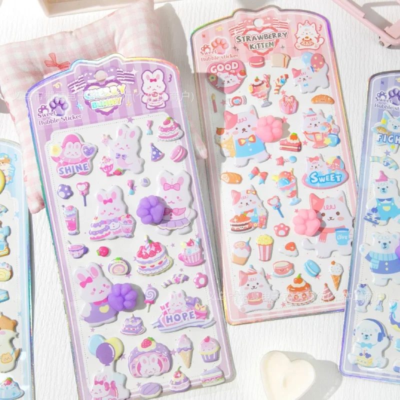 40pcs Sweet Bubble Sticker 3D Stickers Cat Claw Stickers Handmade DIY Cartoon Creative Deco for Student Hand Account Stationery