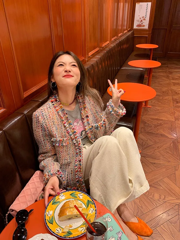 2024 가을 겨울 울 코트 여성용 스몰 프래그런스 스타일 패션 아우터웨어 한국 버전 하이 웨이스트 타입 버튼 디테일