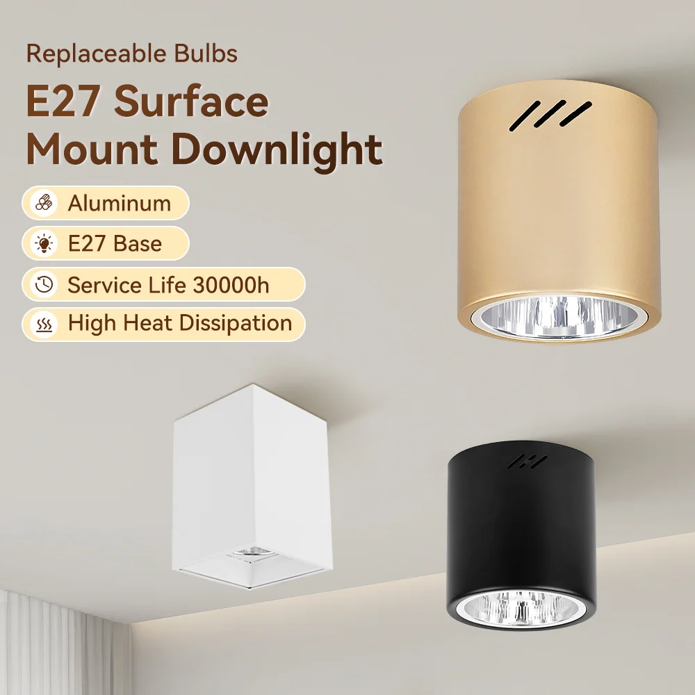 

E27 Сменный потолочный светильник для поверхностного монтажа E27 Лампы Потолочный светильник Макс. 40 Вт Точечный светильник для гостиной Домашнее внутреннее освещение Алюминий