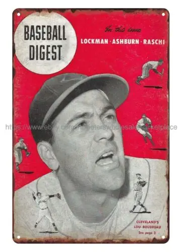 1948 Baseball Digest cover Lou Boudreau,  metal tin sign